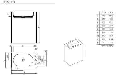 Hidrobox Standwaschtisch FS 16, Maße 114x39x90 cm (Höhe 90 cm aktuell) , Ausführung mit Möglichkeit einer Armaturen-Lochung, Online bei KORI Handel